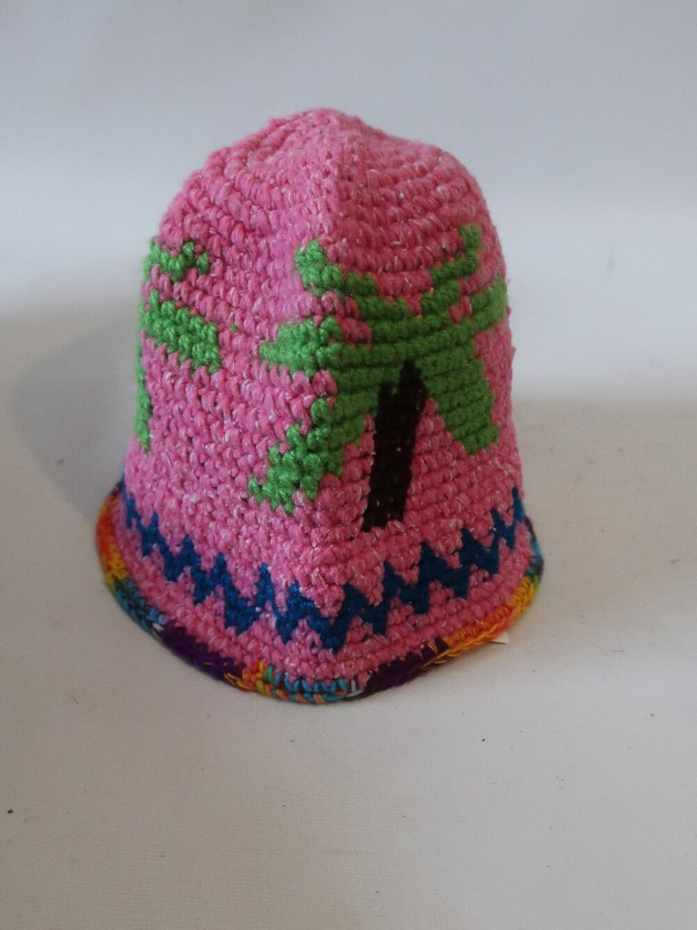 NWT Womens Romi Basha Pink (Item-15) Palm Tree Rainbow Trim Knit Bucket Hat OS